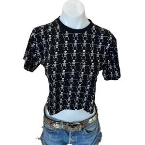 Skelton Black Cropped Baby Tee MEDIUM Spooky Goth Scrunchy Unique CheekyMontana